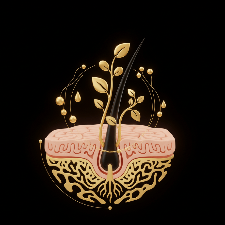 illustration technologie phyto-boost complex créé par Salem cosmétiques : mélange de plantes naturelles qui favorise la croissance du cheveux et redonne densité et vitalité.