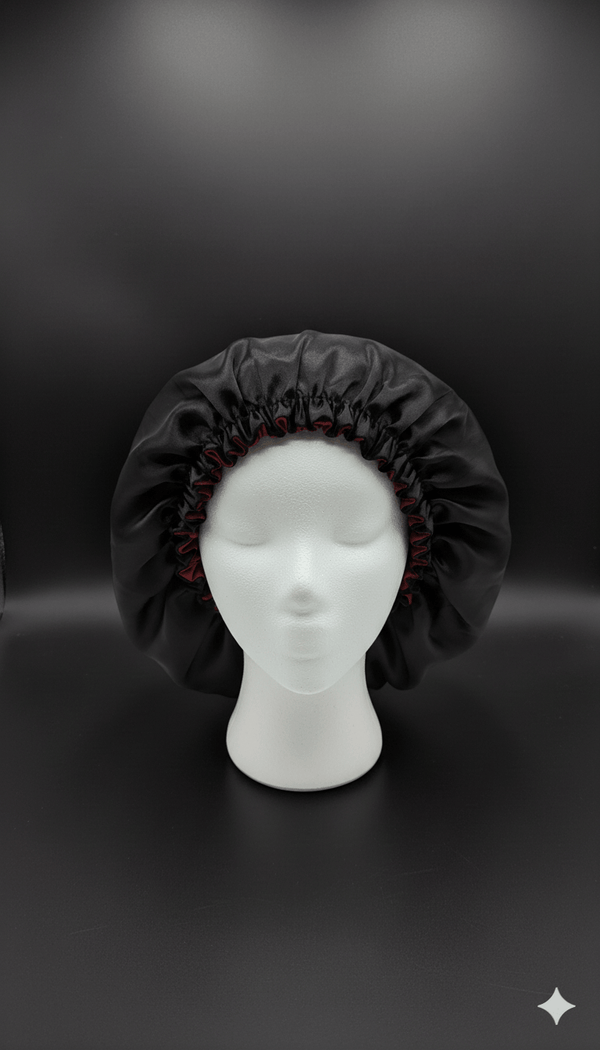 Bonnet en satin noir Salem anti-casse et anti-frisottis pour tous types de cheveux