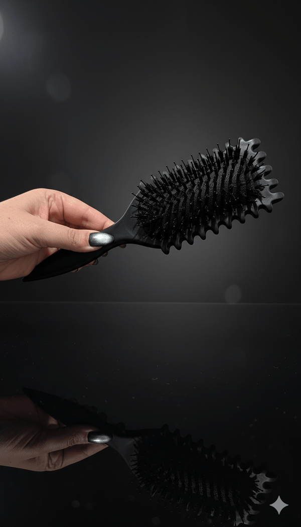 Manche effilé noir et doré de la brosse capillaire Salem, pratique et raffiné